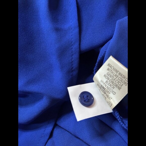 New Max Studio Blouse XS Blue Cobalt Ruched Front Sleeveless Ruffled Mock Neck - Picture 8 of 8